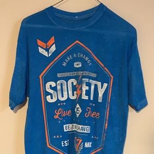 T-shirt, Buckle, Society, Blue, Size Large.
